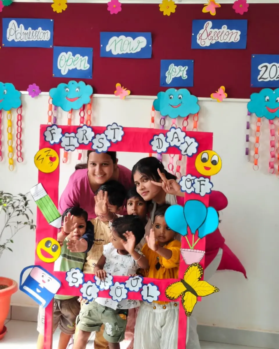 Children celebrating their first day of school